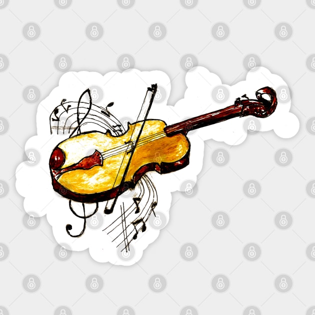 Yellow Violin with Notes Sticker by AnnArtshock